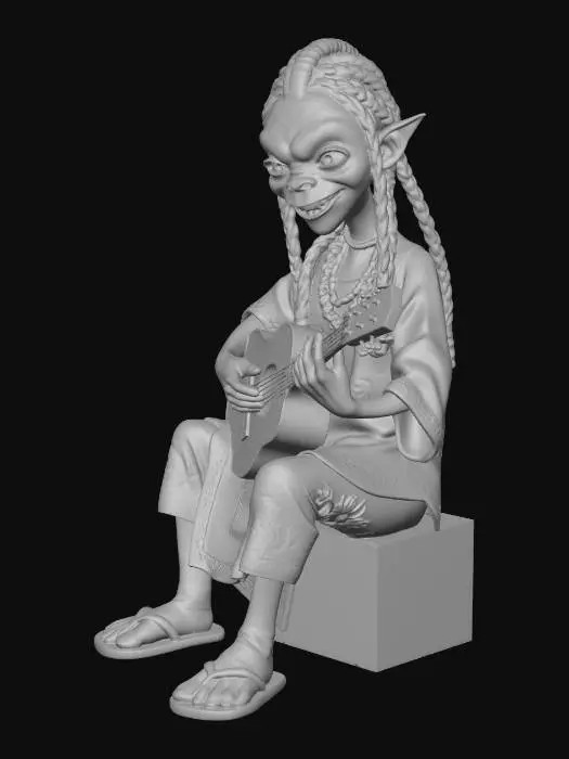 3D model for Genera un alien rastafari, que este sentado tocando una guitarra