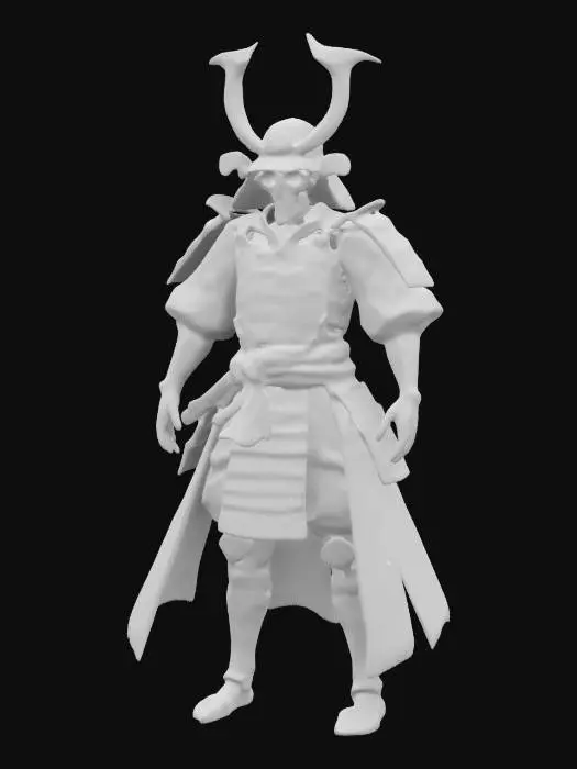 3D model for Персонаж представляет собой скелет в доспехах самурая, выполненных в черном цвете с элементами фиолетовой ткани.
Голова черепа носит классический самурайский шлем кабуто с массивными рогами, изогнутыми вверх и наружу.
Общая тематика – мрачный, мистический воин в японском феодальном стиле с элементами фэнтези.