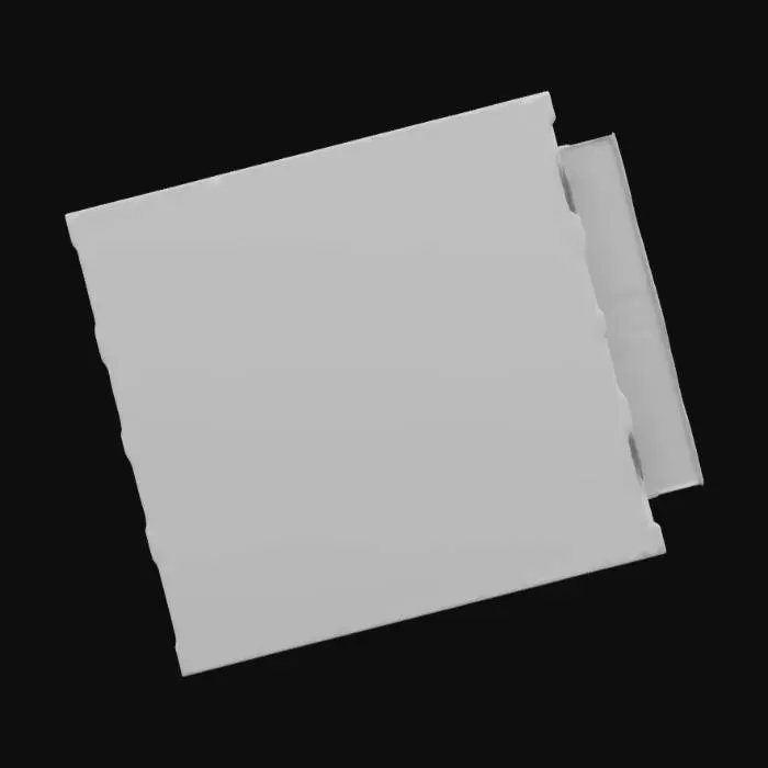 3D model for Narrow three-story brick townhouse, blackened red-brick facade, soot-streaked slate roof, iron-wrought balcony railing, leaded bay windows with deep green shutters, fogged glass panes, heavy oak front door with brass knocker, arched stone entryway, rusted drainpipes, twisted iron lanterns, narrow cobblestone doorstep, carved wooden eaves, dark-painted timber trim, ivy creeping up brickwork, small iron boot scraper, brass address plate, moss-covered foundation, gas lamp flickering outside.