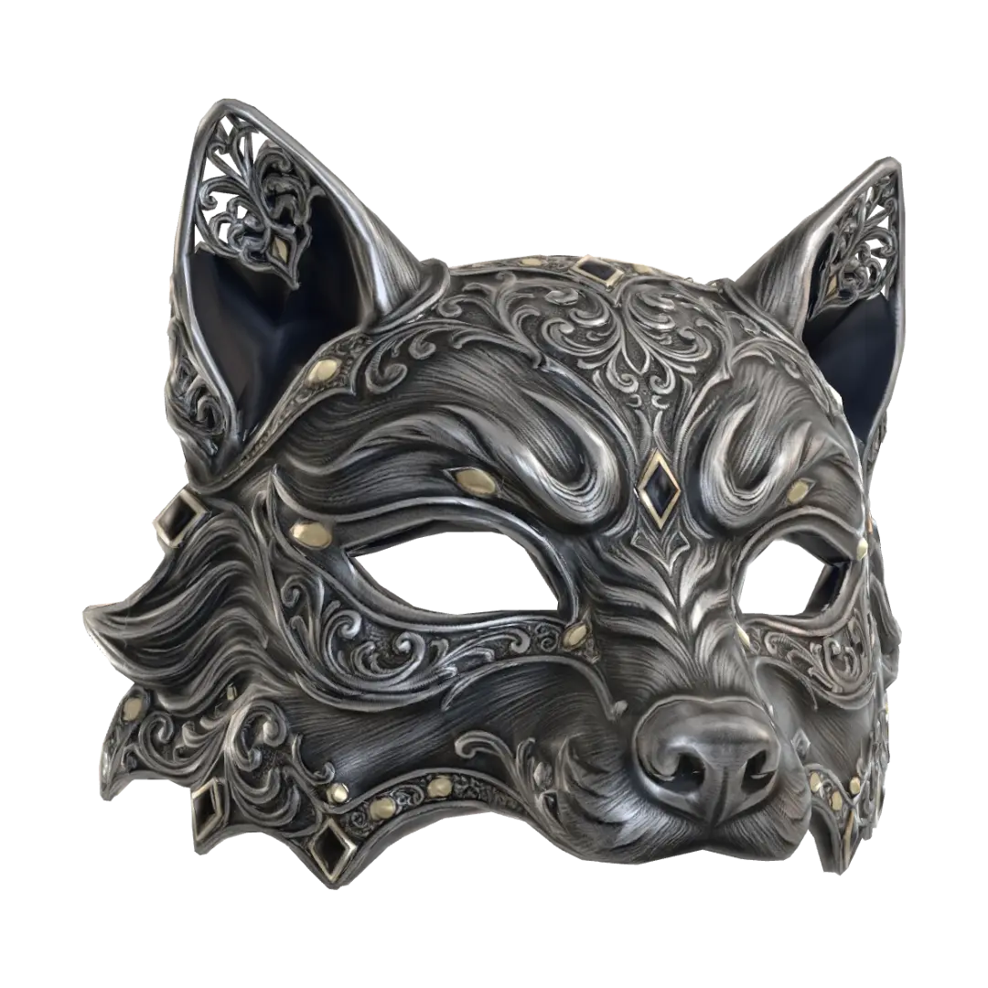 Wolf mask - Moonlit 3D model, vytvořený pomocí AI