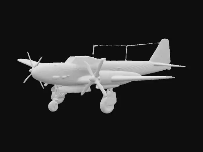 3D model for an old german WWII double engine bomber plane, heavy, aerodynamic, guns, dark green german camo, high detail, 4k textures, good symethry