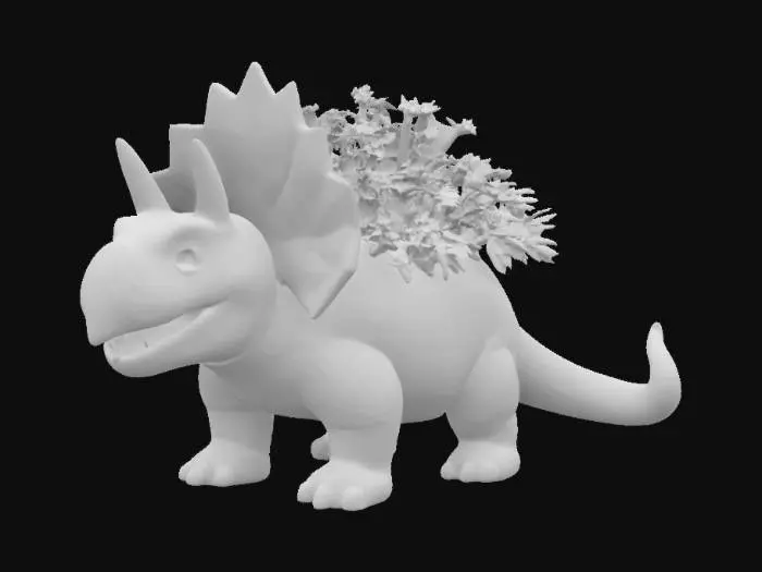 3D model for a flower pot shaped like a little triceratops with bunch of beautifull garden flowers in it, detailed, big, 4k textures, no bad mesh, #garden#