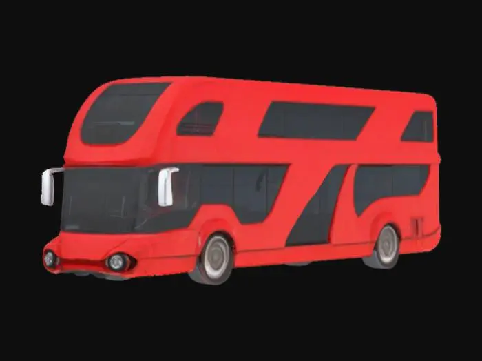3D model for [London] , #AroundTheWorld# A big double decker london bus, in futuristic style, with levitating technology and pulse engines instead of wheels, detailed, 4k textures, high quality, good symethry, red