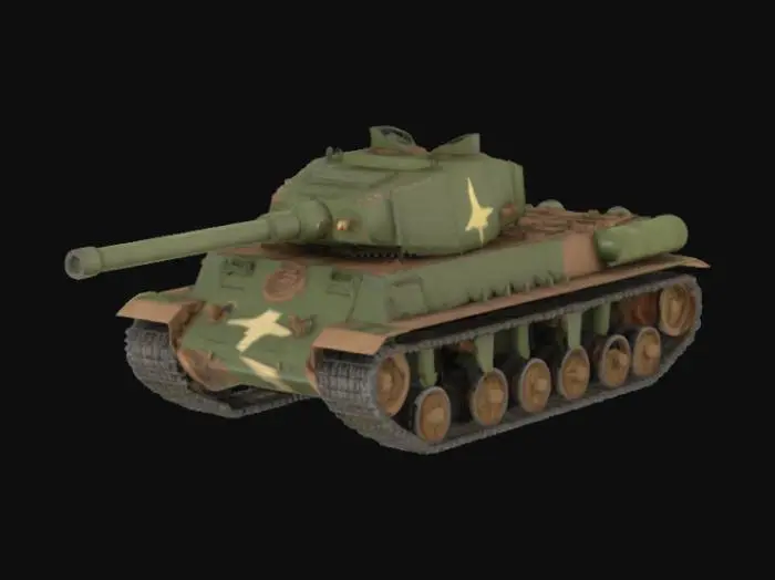 3D model for a big superheavy american WWII tank destroyer, with large tracks, heavy armour and giant gun in front of its hull, green and brown american camo, 4k textures, good mesh, good symethry, high quality 