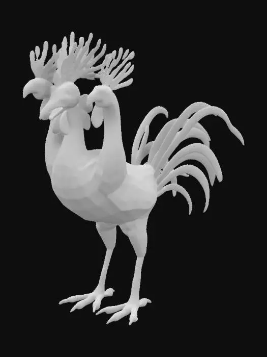 3D model for A long snake like chicken with six bird leggs, long feather tail, big red crest and sharp beak with many teeths, dragon like wings, with brown and orange feathers, high quality, 4k textures, good symethry, game asset