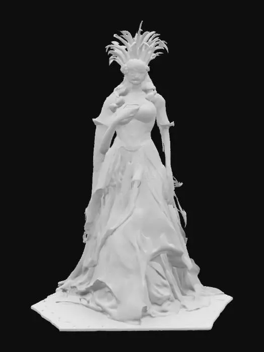 3D model for beautifull stuning woman wearing venice carnival mask, venice carnival costume, bustle gown, and decorated headpiece, dark brown hair, detailed face, tall posture, wide hips, short veil cape, elegant, festive, 4k textures, good symethry