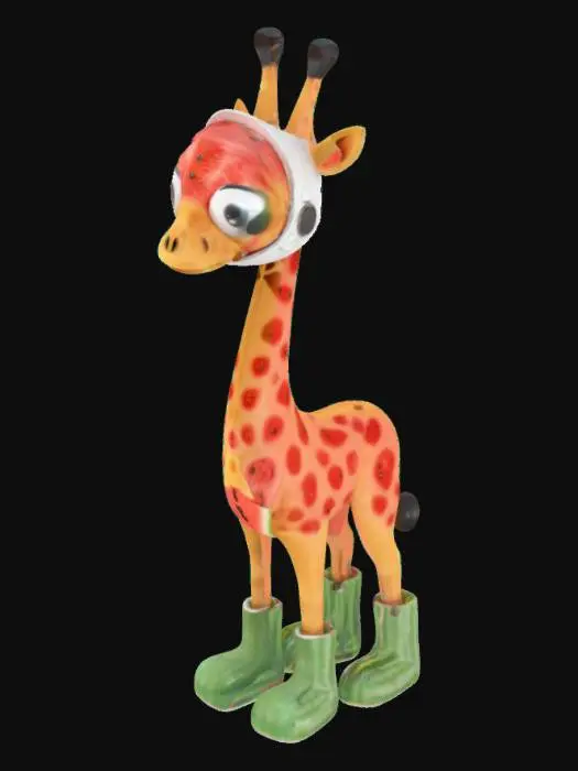 3D model for Giraffa Celeste, an giraffe wearin gastronaut helmet and astronaut boots with large watermelon for a body, full body image, four legs, detailed, 4k textures, good mesh, high quality, meme, good symethry, realistic