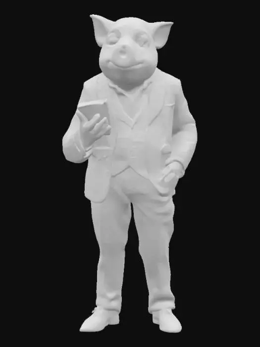 3D model for John Pork, a humanoidal realistic pig, wearing elegant rich clothes and holding a phone, realistic, meme, good mesh, 4k textures, good symethry, full body