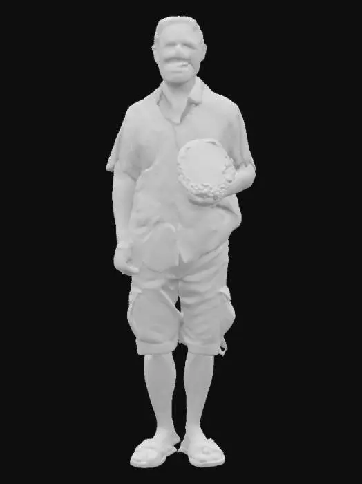 3D model for Agent 5.5, a old man in his 50s wearing holliday summer clothes, holding FBI badge, realistic, meme, good symethry, good mesh, 4k textures, full body