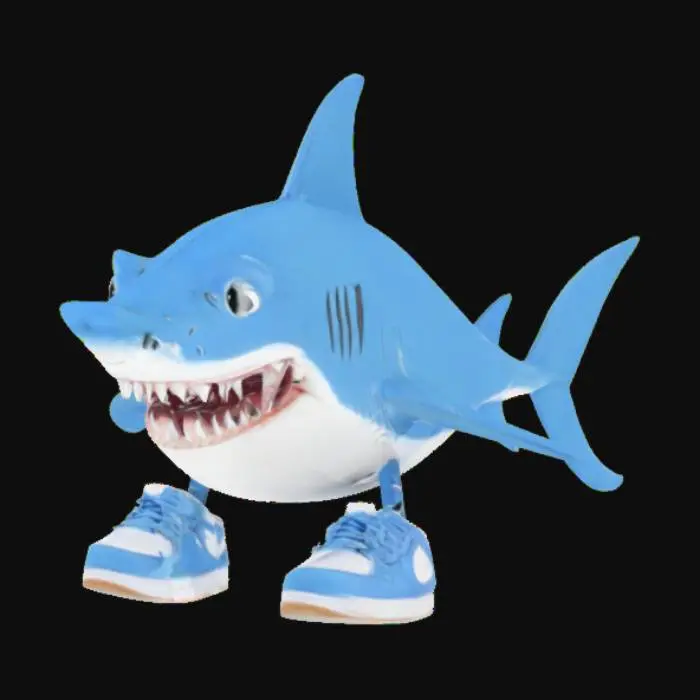 3D model for Tralalelo Tralala a blue and white shark wearing two blue nike shoes on his fins, meme, funny, high quality, good symethry, good textures