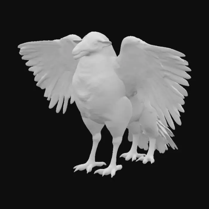 3D model for a mighty eagle sheep, a big creature with body of a sheep, pair of big strong eagle wings, with two strong hove like legs, fluffy sheep tail, and sheep head with long sharp beak, white and brown fluffy fur, majestic, good quality, good mesh, 4k textures, fantasy