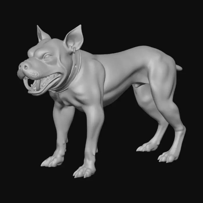 3D model for Mutant hound, a big green pig and pitbull hybrid, with bare thick skin and few green hair, short tail and four big powerfull legs, wrinkly pig like head with giant wolf teeth and red colar, mutant beast, Fallout style, high quality, good mesh