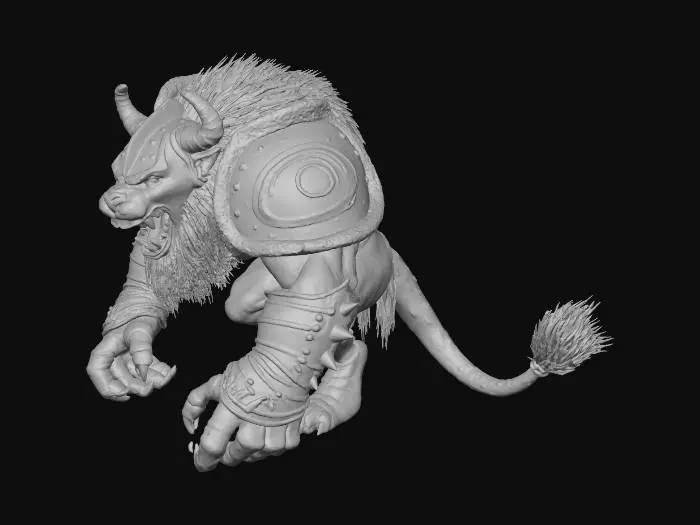 3D model for a hulking manged front-heavy quadrupedal dire lion, adorned with a rusted helmet and grim ravaged armor, its body scarred by Hebrew runes on its fore limbs to create this beastly abomination . a beast of burden with a hungry grimace