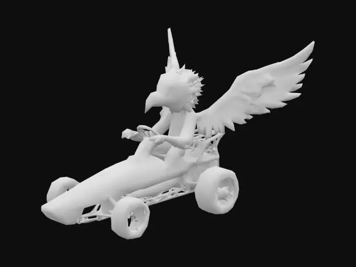3D model for A bald eagle with American flag driving a go cart