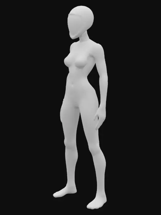 3D model for A Sci-Fi Female Soldier with no armour on, just an undersuit. Her face is covered by a basic, almost-blank helmet. Her body should be very fit, with the undersuit being skin-tight. The textures should be stylized and hand-drawn, with a hint of realism. 