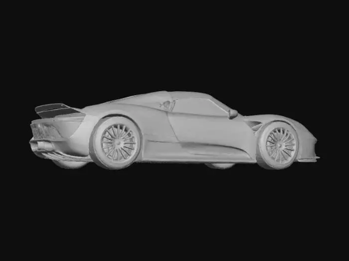 3D model for Porsche 918 Spyder, minimalist 3D model, clean and simple design, smooth body surfaces, sharp outlines, no extra details, no complex textures, plain silver material, professional product style.