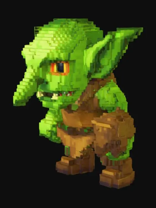 3D model for 🟢 Goblin Selvagem

Aparência: Pele verde vibrante, orelhas grandes e pontudas, olhos laranja brilhantes e expressão agressiva. Usa uma túnica marrom simples e botas gastas.

Arma: Um porrete de madeira cheio de farpas, mostrando que é um inimigo de força bruta.

Personalidade: Astuto, traiçoeiro e adora emboscadas em florestas e cavernas. Apesar de pequeno, é rápido e imprevisível.

Fraquezas: Não é muito resistente, depende mais da velocidade e da malícia.

Força em grupo: Sozinho é fraco, mas em bando se torna bem perigoso.

Nível de ameaça: Baixo a médio (inimigo comum inicial).