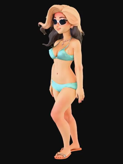 3D model for a hot girl in a binki  in LA a beach