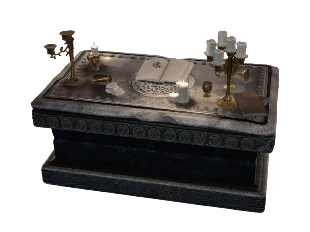 Open Book on the Altar - Dusty 3D model, vytvořený pomocí AI
