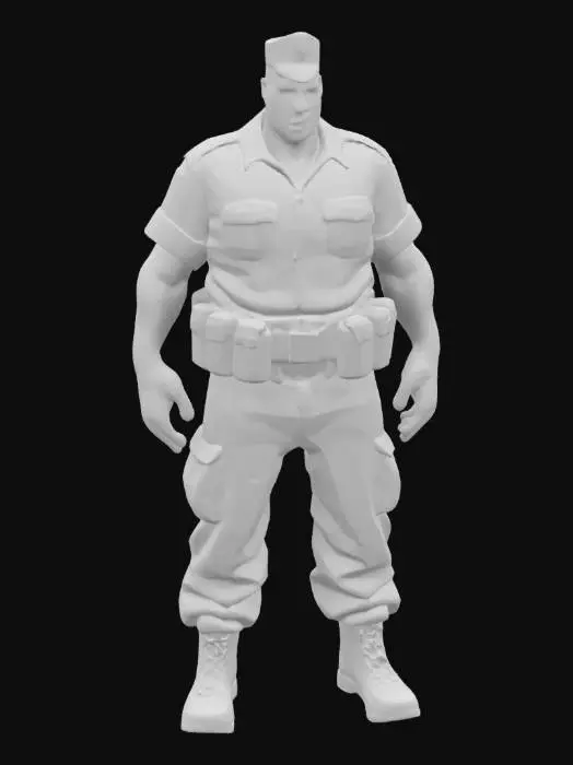 3D model for yarı gerçekçi, yüksek detaylı, 52 yaşında erkek, ingiliz, 1.85 boyunda atletik ve hafif kaslı vücut yapısında, kahverengi dalgalı kısa askeri kesim saçlı, mavi gözlü, sakal tıraşlı, general üniforması giyen,  başında asker kasketi olan karakter yarat