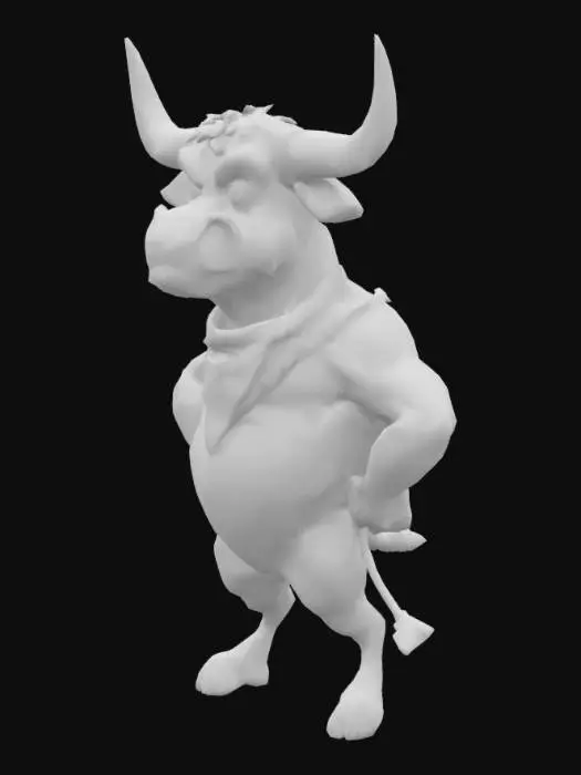3D model for a muscular cartoon-inspired longhorn bull