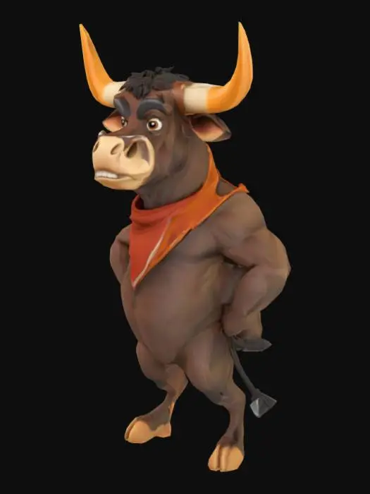 3D model for a muscular cartoon-inspired longhorn bull