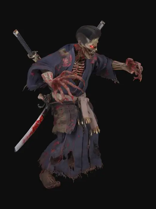3D model for zombi samurái realista, amenazante y aterrador