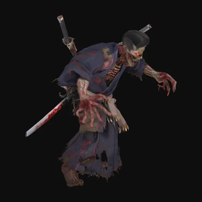 3D model for zombi samurái realista, amenazante y aterrador