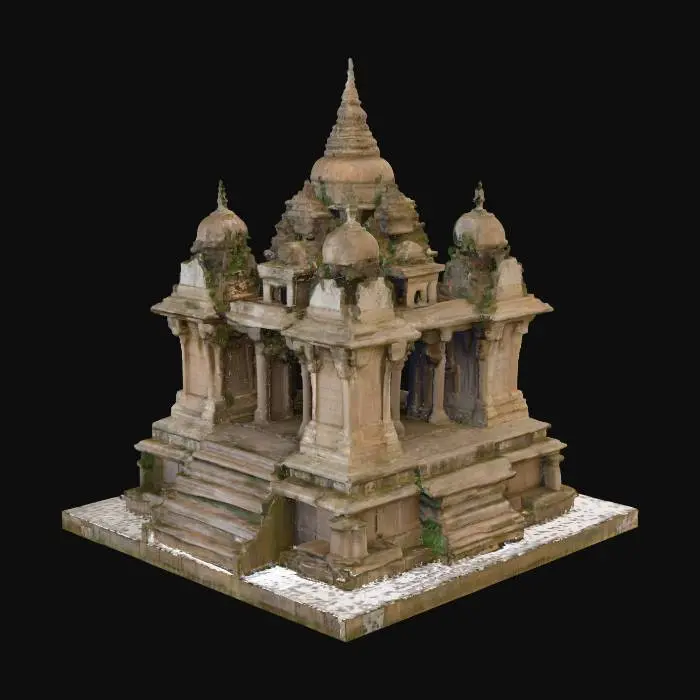 3D model for isometric hindu temple with steps , mobile game, game art, traditional carved architecture, sharp render, 2x2 tile
