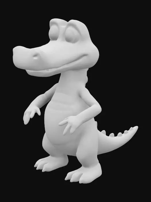 3D model for Croc, the protagonist of the 1997 PlayStation game "Croc: Legend of the Gobbos," is an endearing green crocodile with a bright, curious demeanor. He sports big, expressive eyes and a friendly smile, and his most notable feature is his upright, bipedal stance, which he uses to navigate diverse and colorful environments. Croc's adventure revolves around rescuing the furry, adorable Gobbos from the menacing Baron Dante, utilizing his tail whip and ground stomp abilities. His world is vibrant.