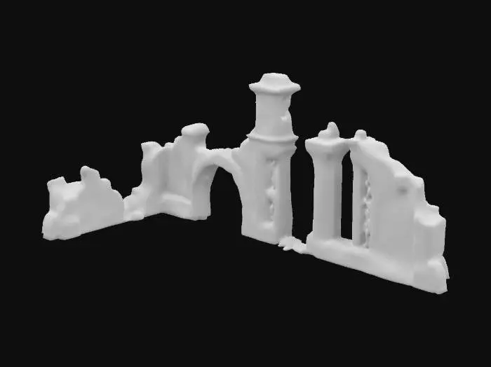 3D model for dark fantasy forest stone ruins overgrown rubble, same texture on both sides of wall, realistic