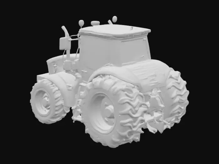 3D model for A realistic 3D model of a farm tractor. 
Main body painted in bright John Deere green, 
wheels with large black tires and yellow rims, 
detailed cabin with transparent glass, 
headlights and exhaust pipe visible, 
farm equipment style, proportionally accurate. 
Output as optimized GLTF/GLB model for use in three.js, 
with clean mesh and PBR textures.
