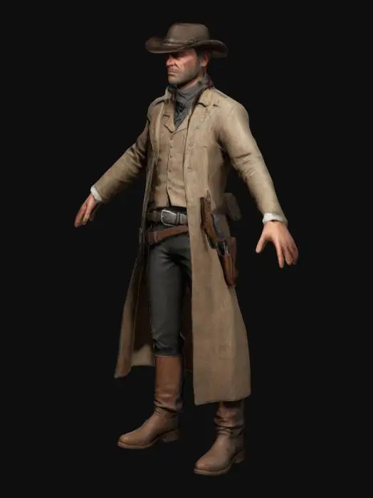 3D model for "High-quality, ultra-realistic 3D model of Arthur Morgan from Red Dead Redemption 2. Full-body, accurate facial features, cowboy hat, duster coat, holster, boots, and all signature accessories. Character posed in a neutral A-Pose for easy rigging. No skeleton, no animations. Optimized for Unreal Engine with clean, game-ready topology and well-defined edge loops for smooth animation. Includes high-resolution 4K textures for maximum fidelity.
ltra-realistic, AAA game-quality