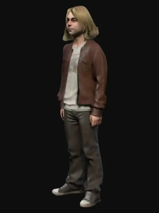 3D model for Kurt Cobain, full body, 3d, solid colors, low poly, fortnite