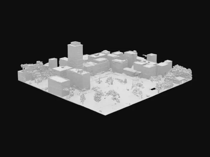 3D model for Create a 3D low-poly modern city environment covering 600m x 600m with multiple buildings including apartments, office towers, cafes, shops, police station, hospital, and school. Include paved roads with sidewalks, streetlights, traffic signals, crosswalks, and parked vehicles. Buildings should be intact with clean textures, varied heights (3–10 stories), and real-world layout. Add trees, benches, and a central park area. Use PBR textures and realistic lighting. Export as FBX, optimized for Unity.
