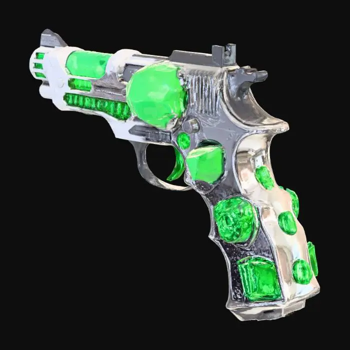 3D model for Пистолет киборг, который сделан из кристалов и драгоценных камней по типу изумрудов, 