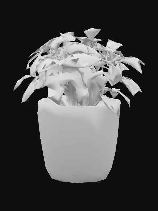 3D model for A fresh basil plant in a small modern ceramic pot. The plant has lush green leaves and natural branching, slightly asymmetrical for realism. The pot is matte white with a smooth finish, no branding or labels. Suitable for placement on a kitchen counter or windowsill. Photorealistic, clean geometry, realistic leaf textures and thickness.