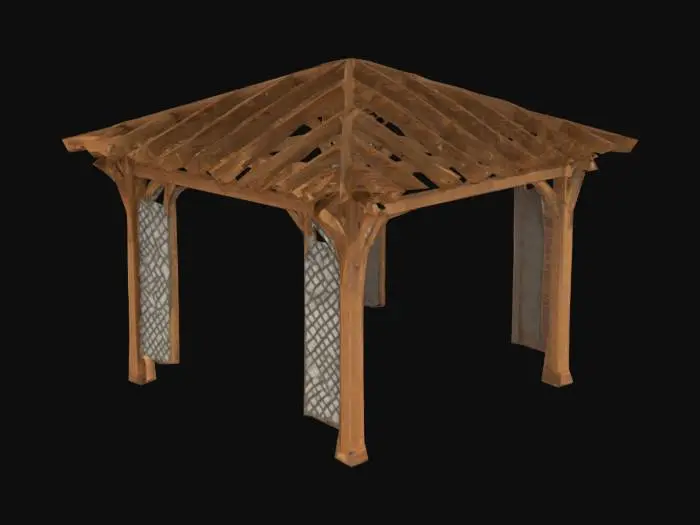 3D model for detailed wood Pergola, trellis side
