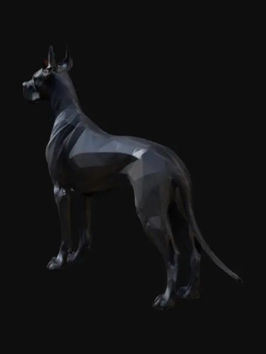 3D model for very detailed low poly black great dane dog in a stance