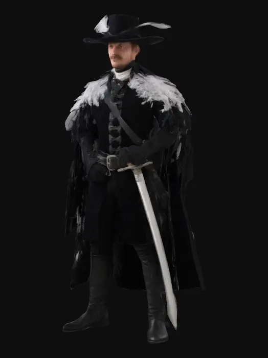3D model for feathery Musketeer in black 