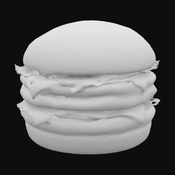 3D model for A realistic illustration of a burger styled like a Big Mac. The burger includes a sesame seed bun on top, two juicy beef patties, layers of melted cheese, fresh lettuce, sliced pickles, and a special sauce oozing slightly between the layers. The bottom bun completes the sandwich. The image should be vibrant, highlighting the colors and textures of the fresh ingredients, with a clean white background to emphasize the burger.