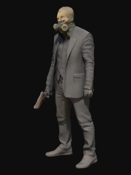 3D model for Agent 47’s Dance with Fear (Scarecrow)

Prompt:
47 stands at the center of a nightmare landscape: giant crows circling, Gotham melting into sand. Scarecrow looms like a giant shadow, toxin canisters hissing. 47, gas mask on, steadies his pistol, aiming at the illusion’s source.