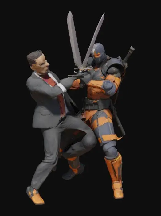 3D model for Agent 47: Deathstroke The Architect of Assassins

Prompt:
Show 47 and Deathstroke sword-to-sword on a rooftop helipad, storm clouds raging, lightning illuminating their duel.