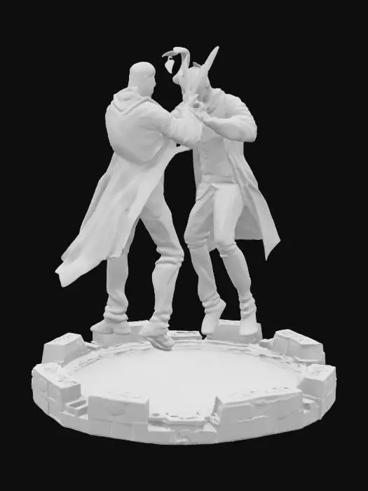 3D model for Agent 47 vs Ra’s al Ghul: Lazarus Duel"
Design:
Agent 47 and Ra’s locked in sword combat, their blades forming an X across the chest. The Lazarus Pit bubbles beneath them, with green mist curling upward and forming the outline of Gotham’s skyline at the hem.
Style: Stylized minimalism with green neon accents.
Tagline: “Death is Only the Beginning”