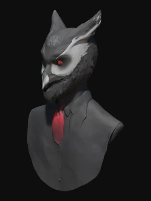 3D model for Agent 47 vs The Court of Owls: Silent Hunt"
Design:
Agent 47 stands beneath a giant looming owl mask symbol, with talon marks slashed across the chest fabric print. Minimal detailing on 47—just silhouette, red tie glinting.
Style: Matte black-on-black print with glossed owl mask, subtle red accent.
Tagline: “Beware the Talons”