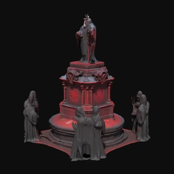 3D model for Agent 47’s Hematologic Chronicles (Brother Blood)

Prompt:
Brother Blood chants atop an altar bathed in red light, as 47 approaches from the shadows, silenced pistol aimed. Cultists in ritual garb kneel around a blood-filled pool.