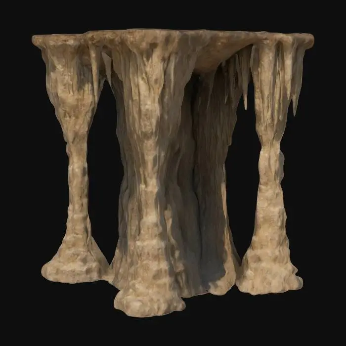 3D model for detailed stone stalagmite cave walls and pillars, natural stone texture