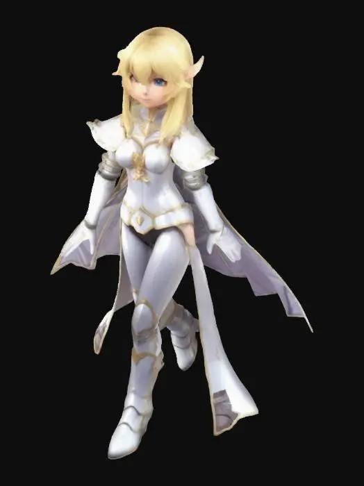 3D model for a blond-haired magician girl in the style of anime, dressed in a light battle armor, T-pose