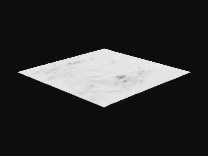 3D model for Mars plant surface, with heightmap, flat terrain with mountains at the borders