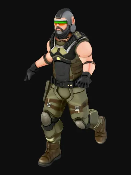 3D model for Personaje para videojuego estilo Fortnite equipado cómo un soldado Gears of War y posado en T
